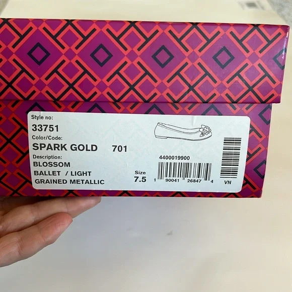 Tory Burch Blossom Ballet Flat Grained Metallic in Spark Gold - Picture 8 of 9